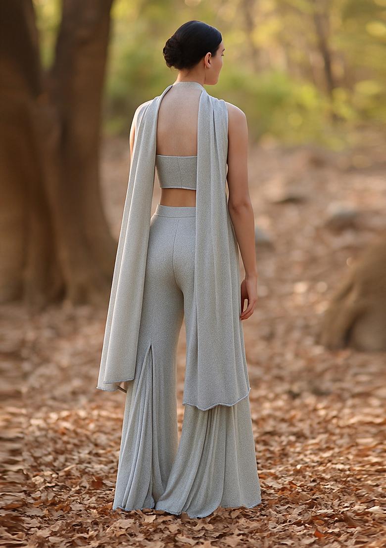 Blue Stone Work Satin Fusion Set - Indya