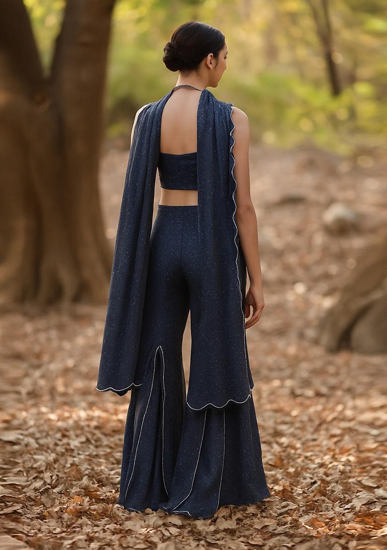 Purple Stone Work Satin Fusion Set - Indya