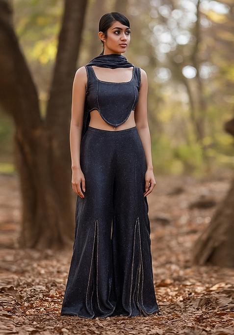 Purple Stone Work Satin Fusion Set