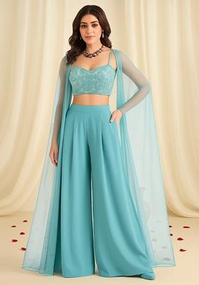 Sky Blue Sequin Embroidered Georgette Fusion Set