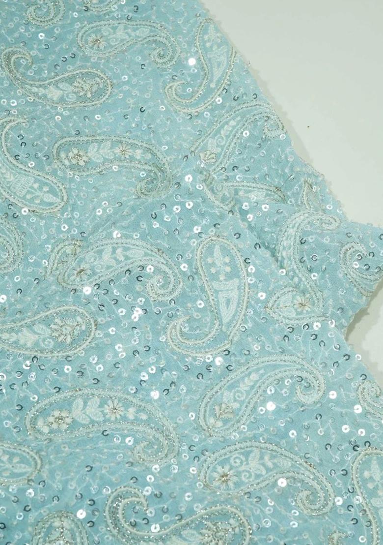 Sky Blue Sequin Embroidered Georgette Fusion Set - Indya