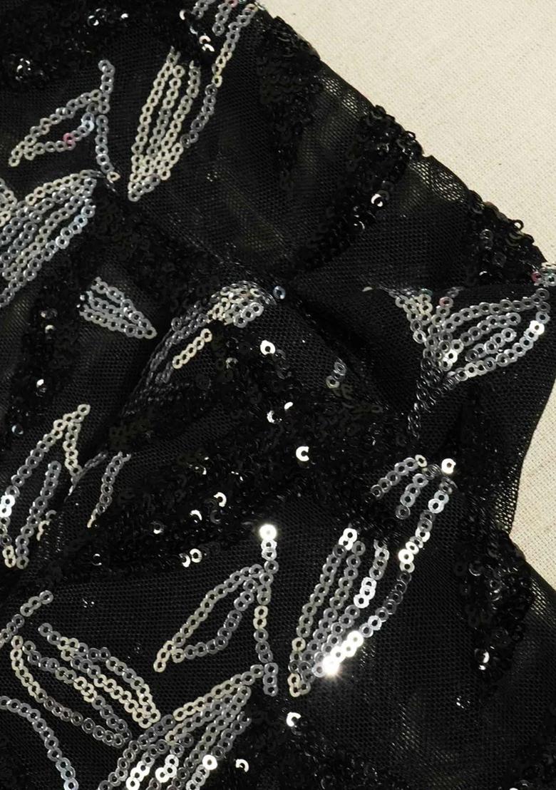 Black Sequin Embroidered Net Fusion Set - Indya