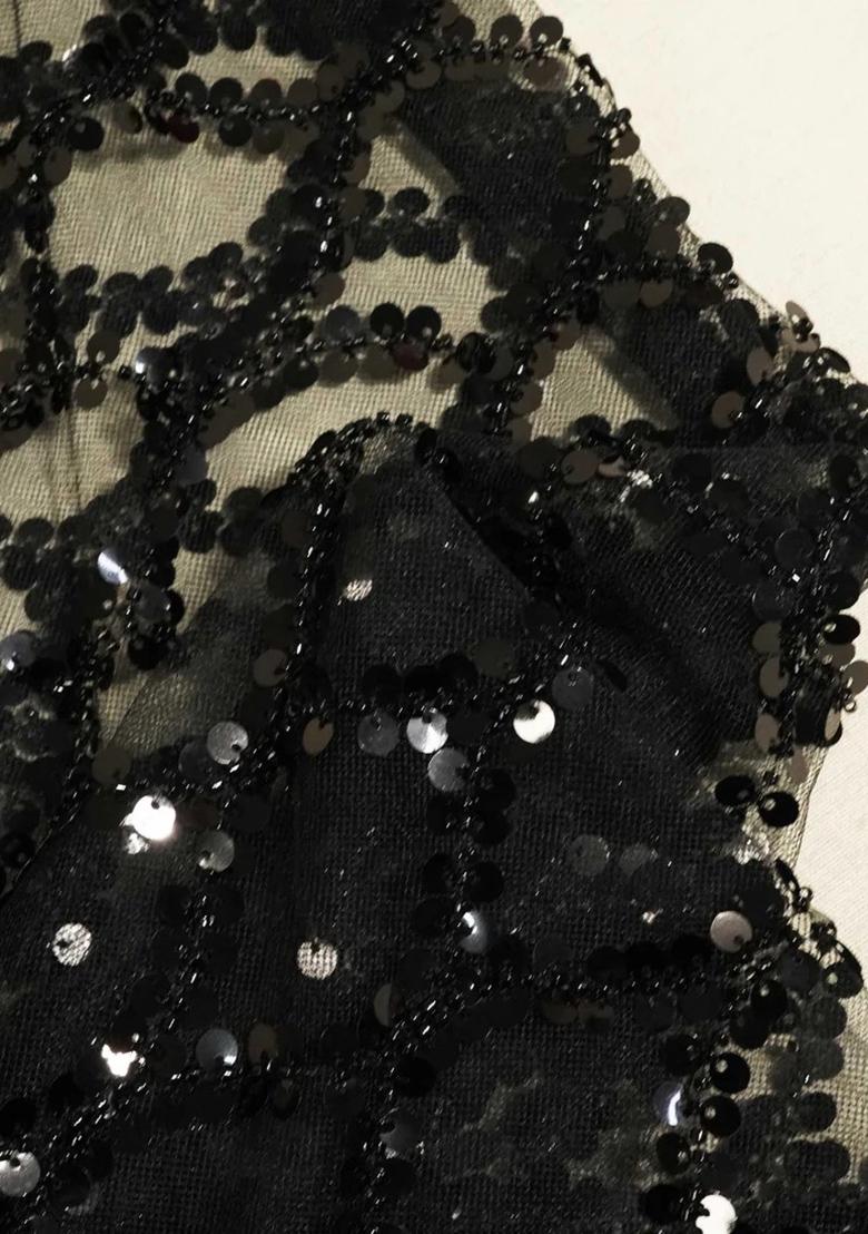 Black Sequin Embroidered Net Fusion Set - Indya