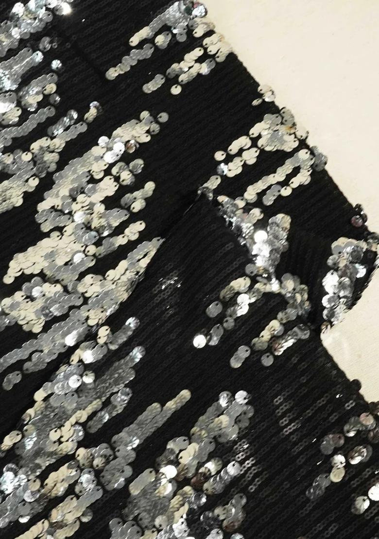 Black Sequin Embroidered Net Fusion Set - Indya