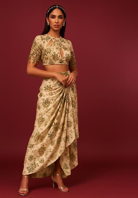 Beige EmbroideredÂ&nbsp; Net Fusion Set