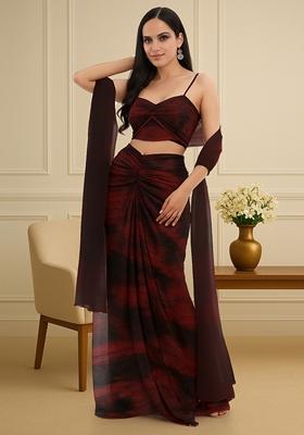 Multicolor Printed Pleated Lurex Fusion Set