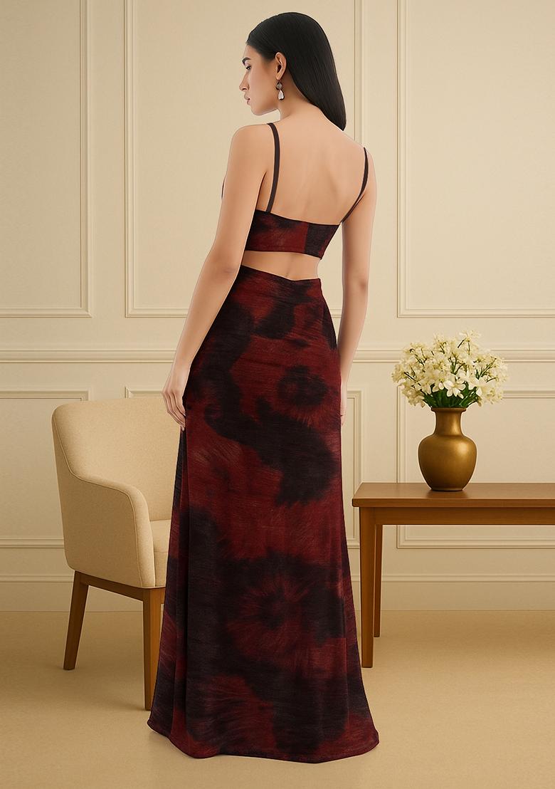 Multicolor Printed Pleated Lurex Fusion Set - Indya