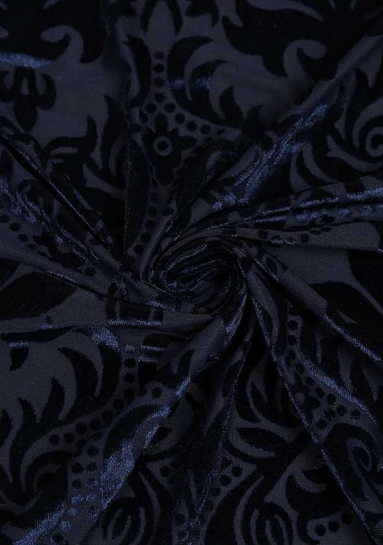 Navy Self Design Velvet Fusion Set - Indya