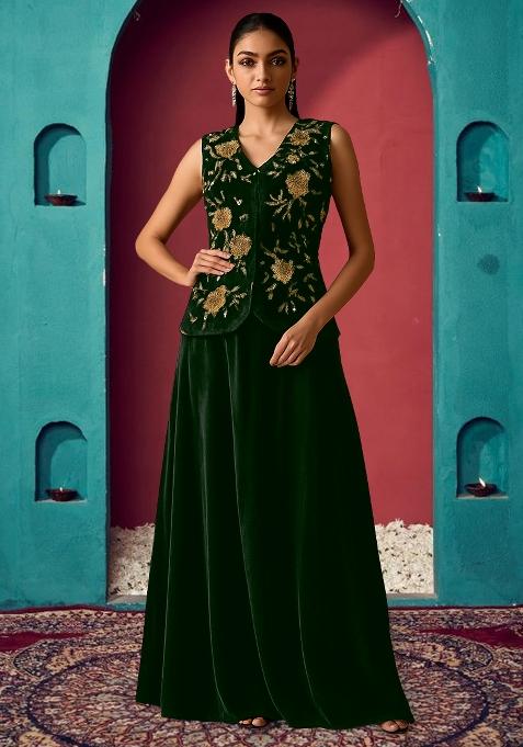 Black Velvet Sequins Embroidered Fusion Set