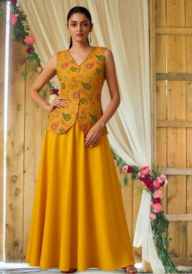 Yellow Brocade Jacquard Fusion Set