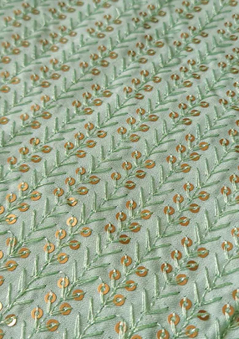 Mint Green Satin Embroidered Fusion Set - Indya