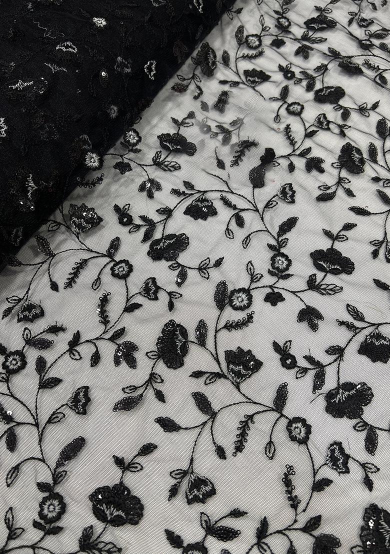 Black Net Embroidered Fusion Set - Indya
