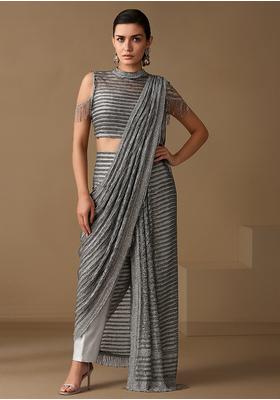 Silver Net Sequin Embellished Fusion Set