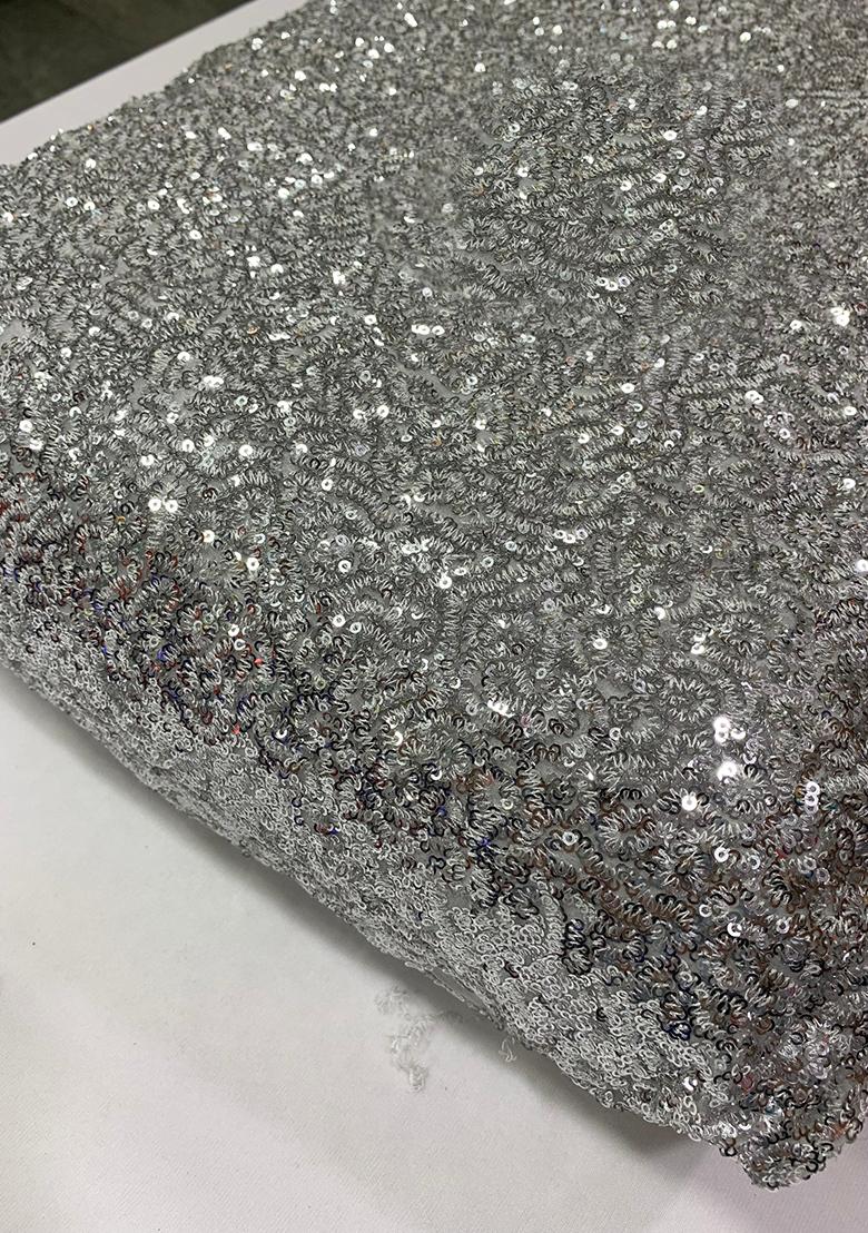 Silver Georgette Sequin Embellished Fusion Set - Indya