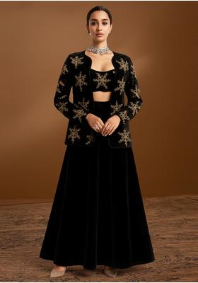Black Velvet Sequin Embroidered Fusion Set