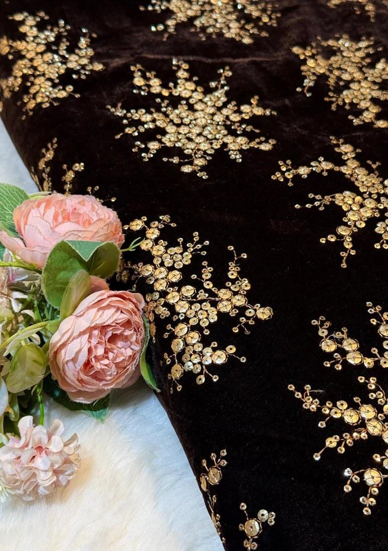Black Velvet Sequin Embroidered Fusion Set - Indya