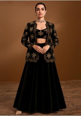 Black Velvet Sequin Embroidered Fusion Set