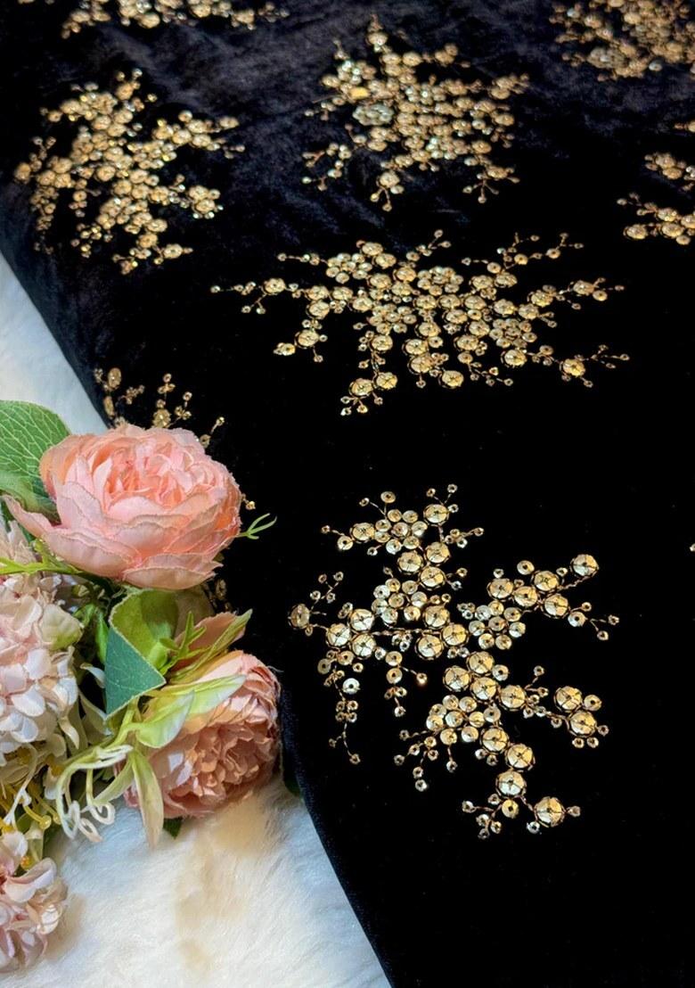 Black Velvet Sequin Embroidered Fusion Set - Indya