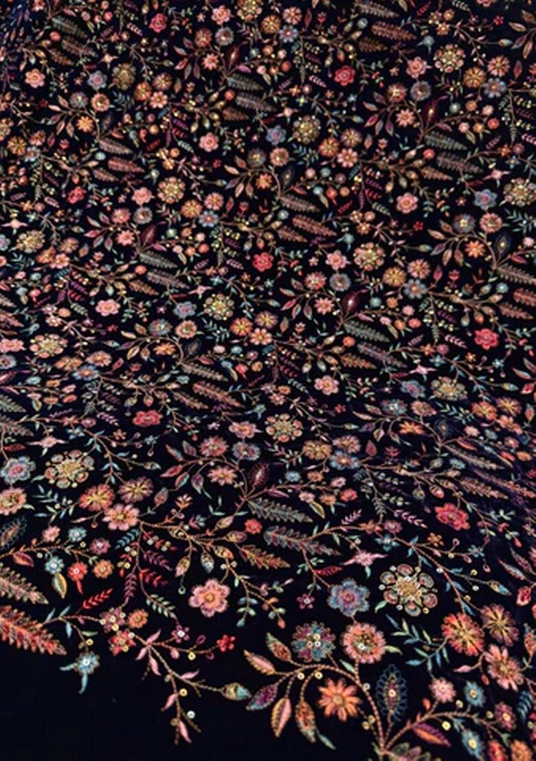 Navy Blue Crepe Embroidered Fusion Set - Indya