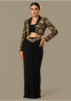 Black Crepe Embroidered Fusion Set