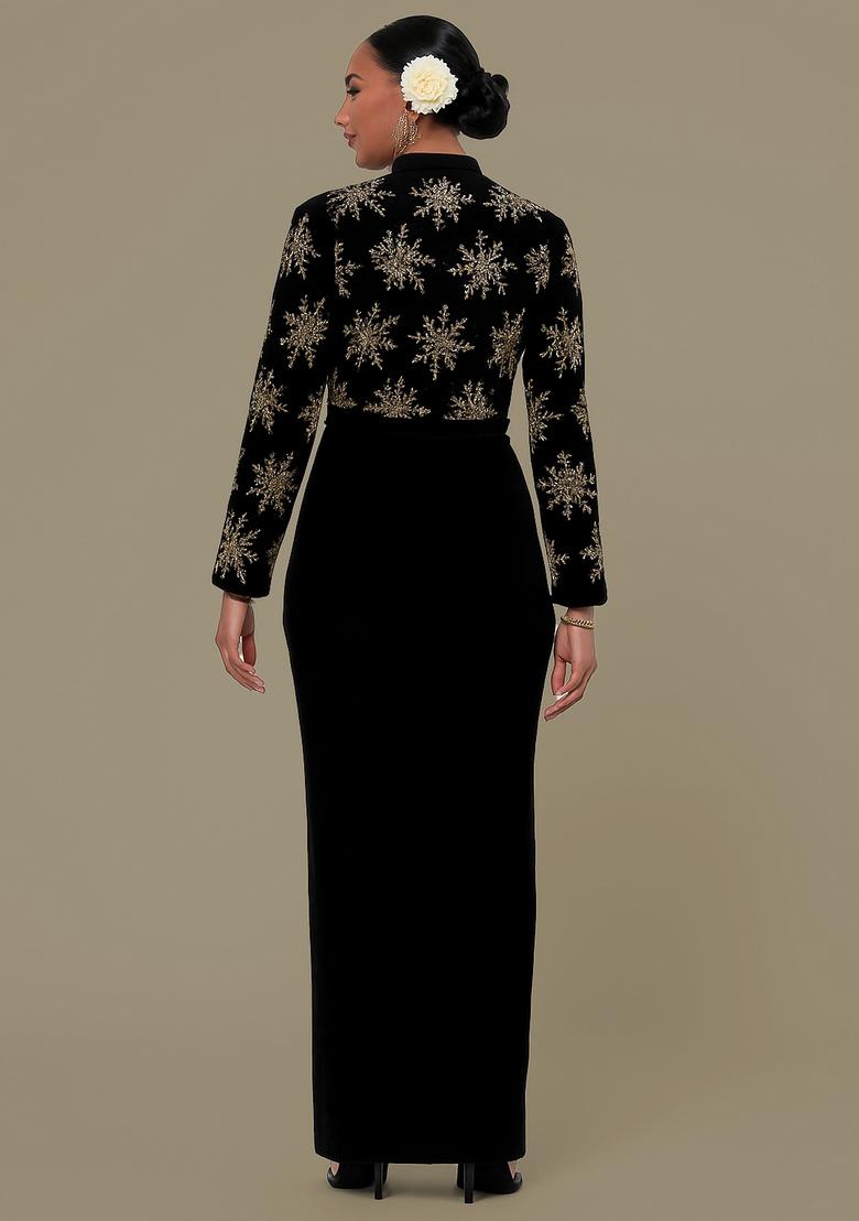 Black Crepe Sequin Embroidered Blouse Fusion Set - Indya