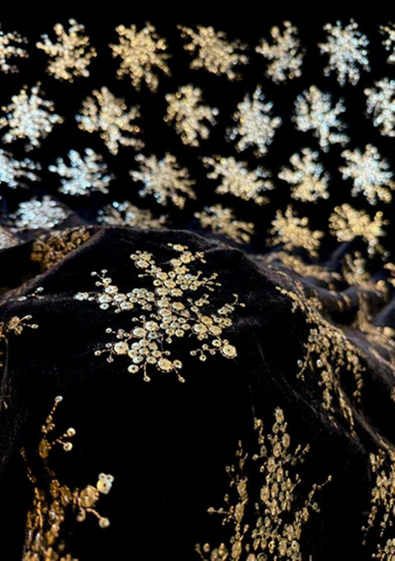 Black Crepe Sequin Embroidered Blouse Fusion Set - Indya