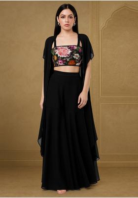 Black Georgette Sequin Embellished Blouse Fusion Set