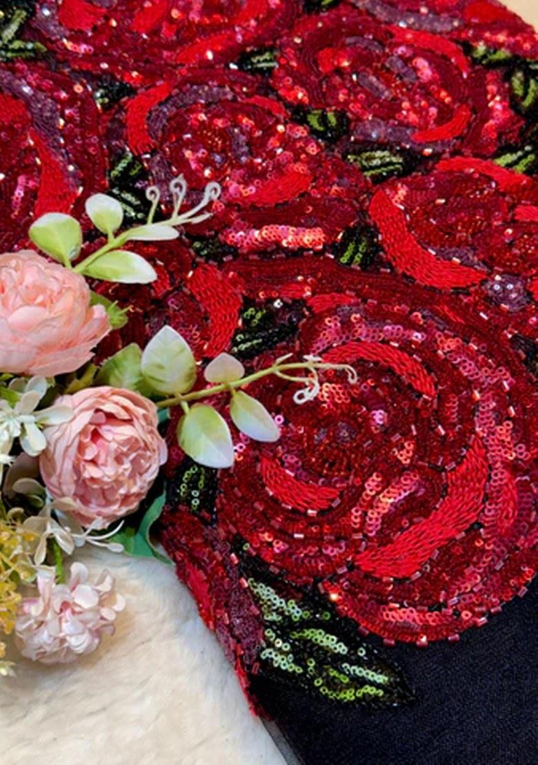 Maroon Georgette Sequin Embellished Blouse Fusion Set - Indya