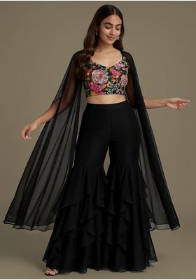 Black Georgette Embellished Blouse Fusion Set