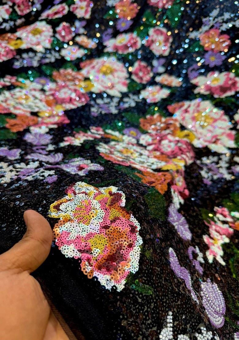 Black Georgette Embellished Blouse Fusion Set - Indya