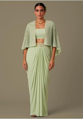 Sage Green Crepe Embellished Fusion Set