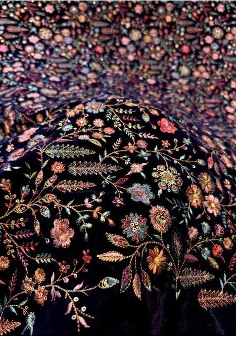 Dark Blue Chinon Embroidered Blouse Lehenga Set