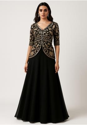 Navy Blue Chinon Sequin Embellished Lehenga Set