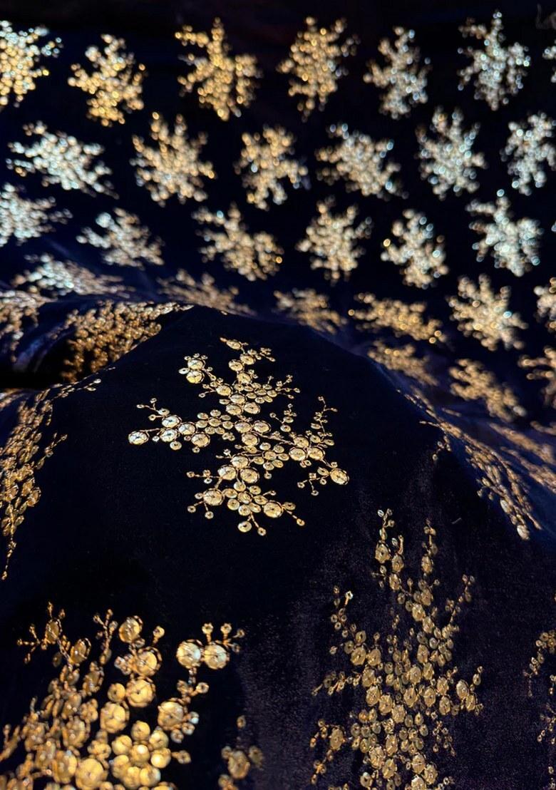 Black Chinon Sequin Embellished Lehenga Set - Indya