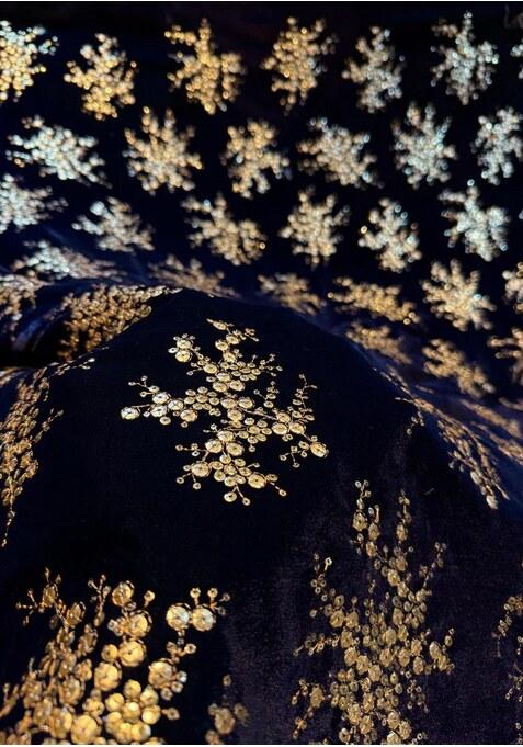 Black Chinon Embroidered Blouse Lehenga Set