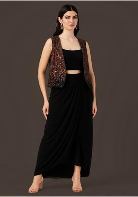 Black Chinon Sequin Embellished Fusion Set