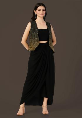 Black Chinon Sequin Embellished Fusion Set