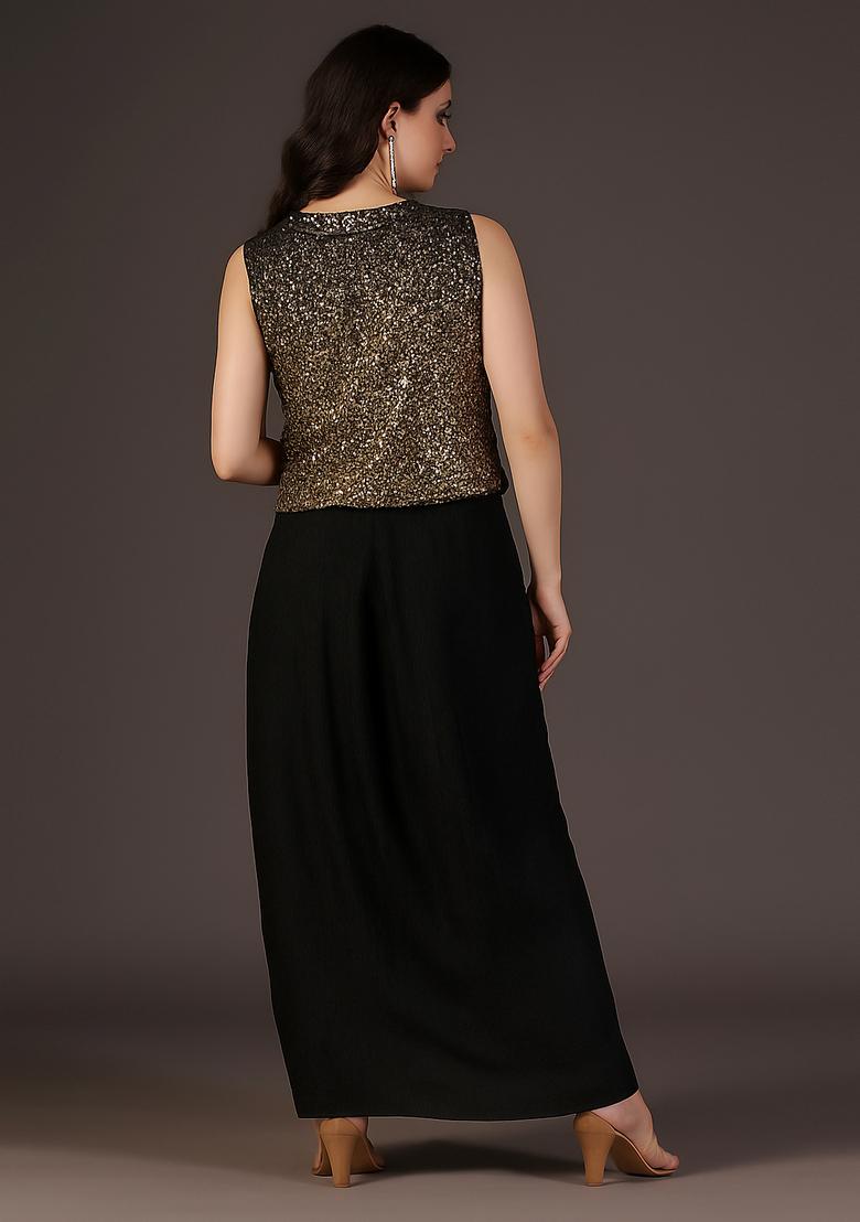 Black Chinon Sequin Embellished Fusion Set - Indya