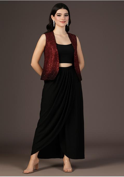 Black And Red Sequin Jacket Chinon Fusion Set