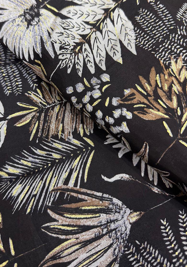 Dark Blue Silk Printed Fusion Set - Indya