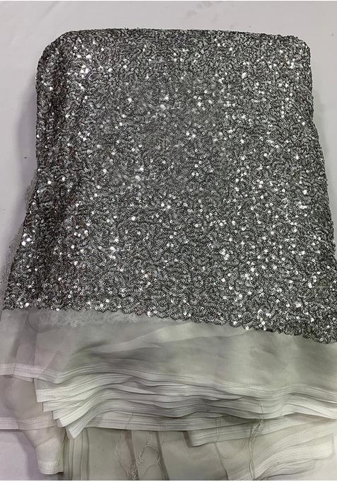 Grey Satin Embellished Jacket Fusion Set