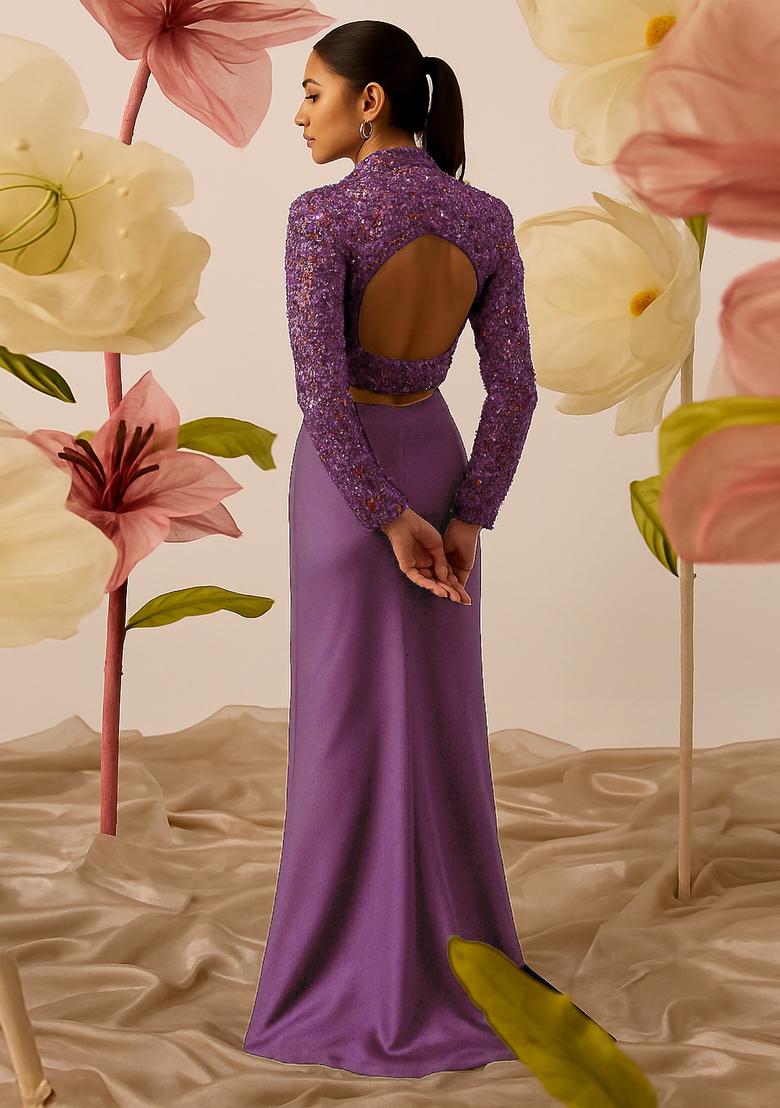 Blue Satin Embellished Jacket Fusion Set - Indya