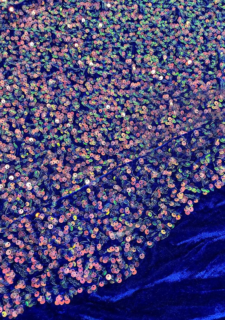 Blue Satin Embellished Jacket Fusion Set - Indya