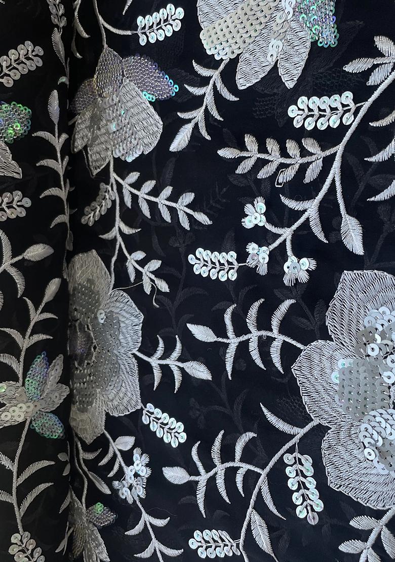 Black Crepe Sequin Embroidered Blouse Fusion Set - Indya