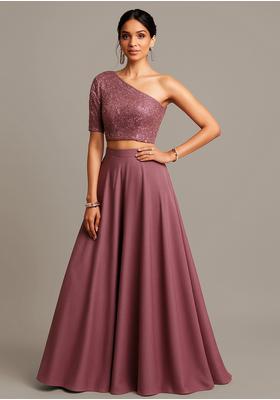 Pink Georgette Sequin Embroidered Fusion Set