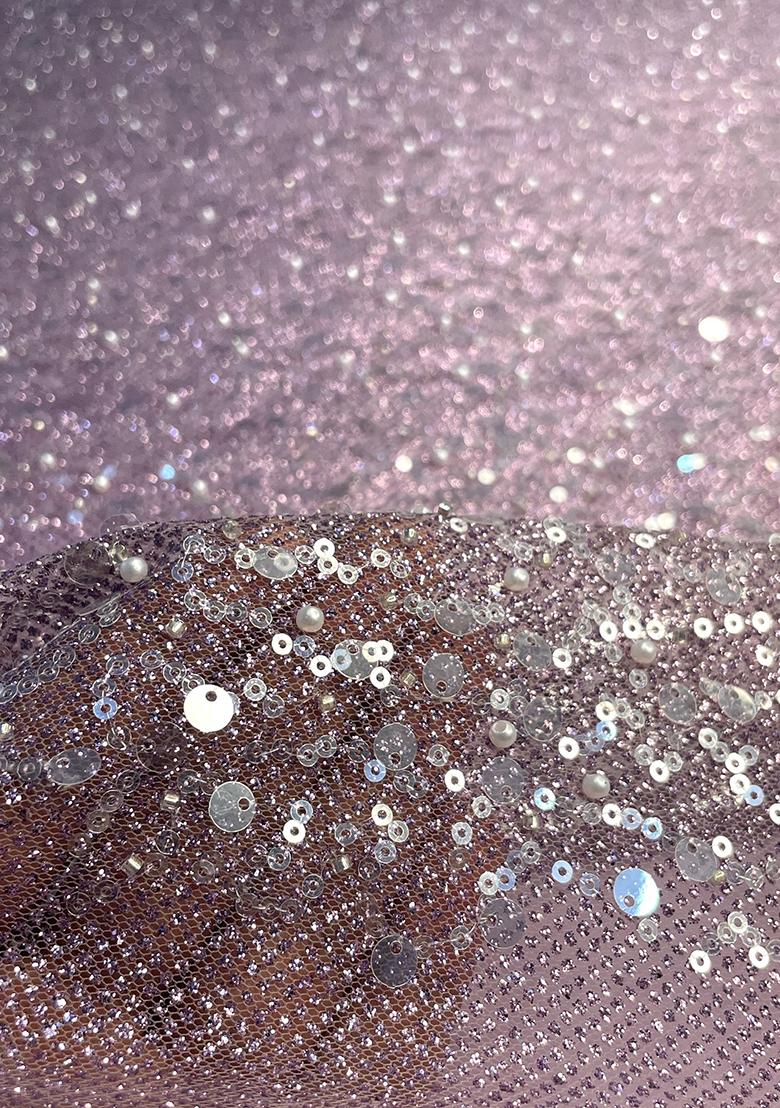 Pink Georgette Sequin Embroidered Fusion Set - Indya