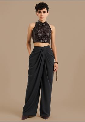 Black Crepe Sequin Embroidered Fusion Set