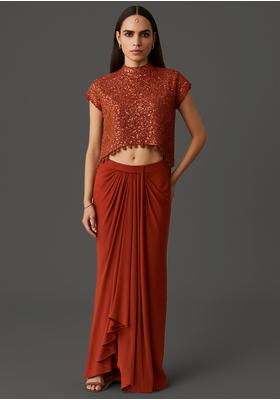 Orange Crepe Sequin Fusion Set
