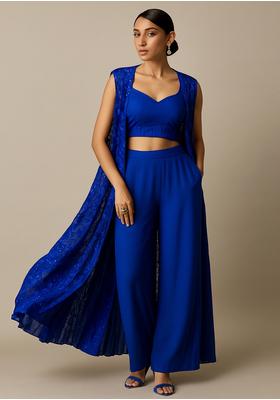 Blue Embroidered Georgette Fusion Set