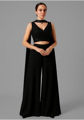 Black Embellished Blouse Georgette Fusion Set